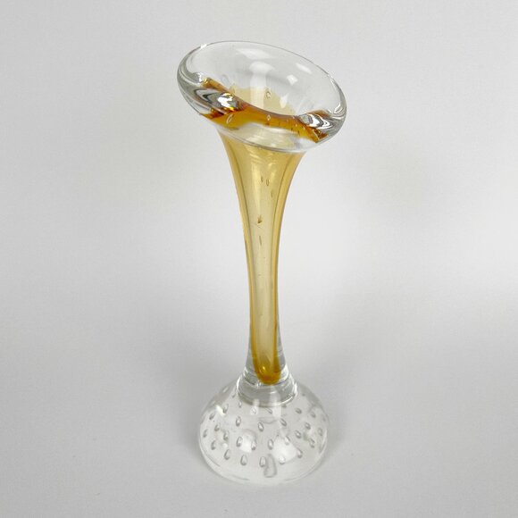 Vintage Hand Blown Bud Vase Dainty Whimsical Mini Cute Handmade Amber Home Decor - Picture 1 of 4